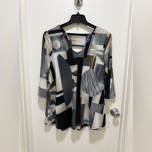 VTG Women's LIOR PARIS Abstract Patterned Blouse Size Small BLack Brown White